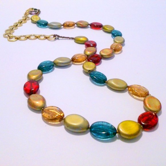 Long Asymmetrical Multi Color Chunky Bead Necklace - Picture 1 of 4